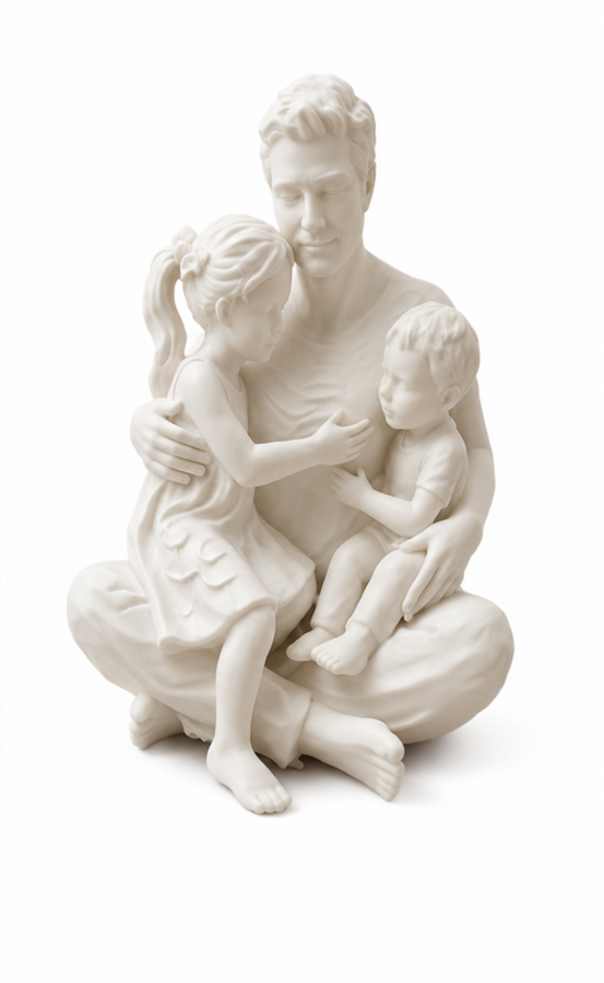 soška, dekorativní, téma otec a děti, 10x8.7 cm, plast, barva bílá, SF20260019