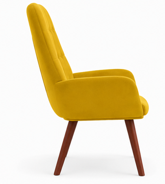 relaxační křeslo, odpočinkové, dřevo/kov/textil, 96x69x78 cm, nohy tmavé/žlutá, KR20260052