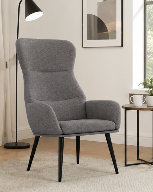 relaxační křeslo, odpočinkové, dřevo/kov/textil, 96x68x79 cm, nohy černé/světle šedá, KR20260055