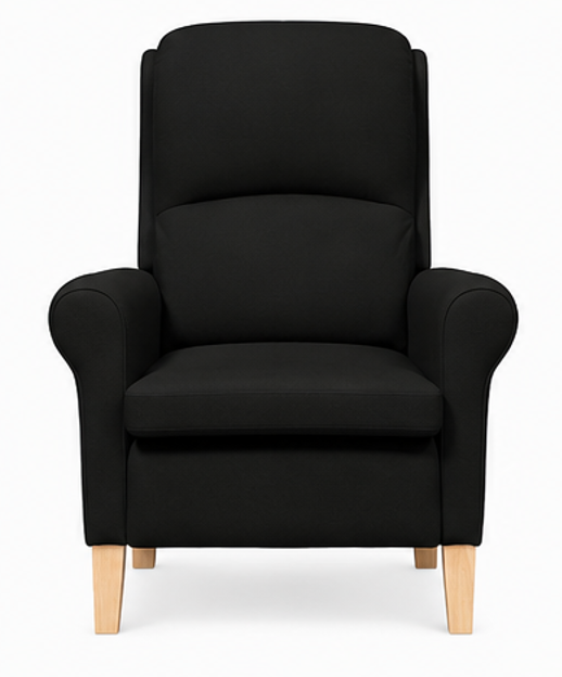 křeslo relaxační, odpočinkové, ušák, dřevo/textil, 101x95x75 cm, přírodní/černá, KR20260036