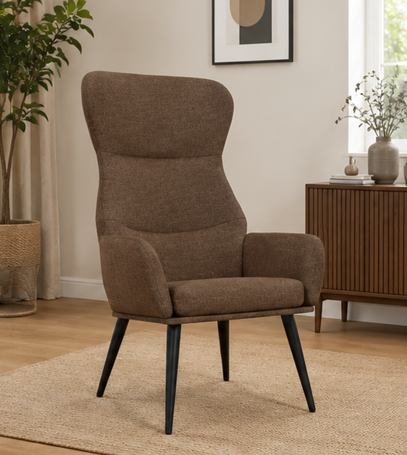 relaxační křeslo, odpočinkové, dřevo/kov/textil, 96x68x79 cm, nohy černé/taupe, KR20260062