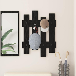 věšák, nástěnný, 4 prkna, háčky, kompozitní dřevo, 82x60x3 cm, černý dub, TK20260008