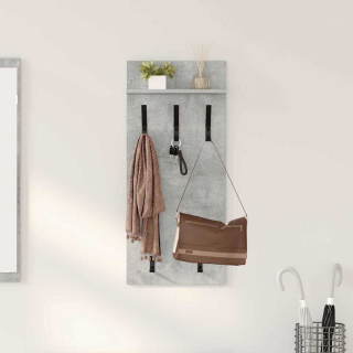 věšák, nástěnný, 1 prkno, polička, háčky, kompozitní dřevo, 90x40x10 cm, beton šedá, TK20260010