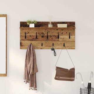 věšák, nástěnný, 1 prkno, háčky, kompozitní dřevo, 40x80x12 cm, staré dřevo, TK20260018
