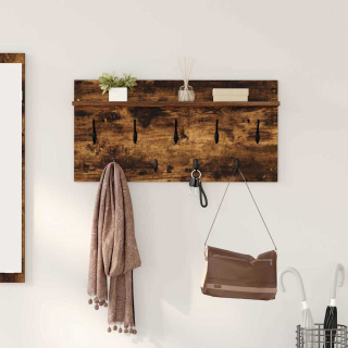 věšák, nástěnný, 1 prkno, háčky, kompozitní dřevo, 40x80x12 cm, kouřový dub, TK20260018