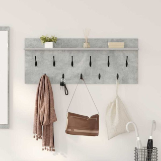 věšák, nástěnný, 1 prkno, háčky, kompozitní dřevo, 40x100x12 cm, beton šedá, TK20260019