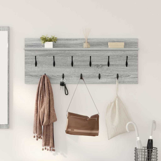 věšák, nástěnný, 1 prkno, háčky, kompozitní dřevo, 40x100x12 cm, šedá sonoma, TK20260019