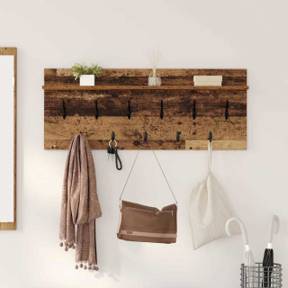věšák, nástěnný, 1 prkno, háčky, kompozitní dřevo, 40x100x12 cm, staré dřevo, TK20260019
