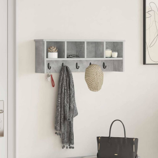 věšák, nástěnný, 4 poličky, háčky, kompozitní dřevo, 26x75x16 cm, beton šedá, TK20260021