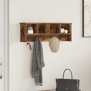 věšák, nástěnný, 4 poličky, háčky, kompozitní dřevo, 26x75x16 cm, kouřový dub, TK20260021