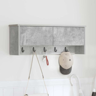 věšák, nástěnný, s dvířky, háčky, kompozitní dřevo, 30x80x20 cm, beton šedá, TK20260024