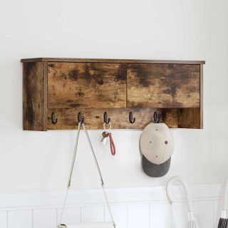 věšák, nástěnný, s dvířky, háčky, kompozitní dřevo, 30x80x20 cm, kouřový dub, TK20260024