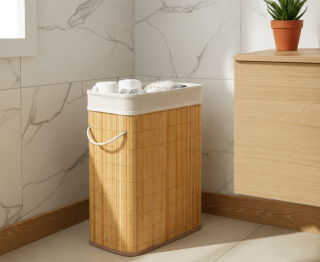 koš na prádlo, objem 40 l, bez víka, bambus, 49,5x39x20 cm, přírodní, KP20260002
