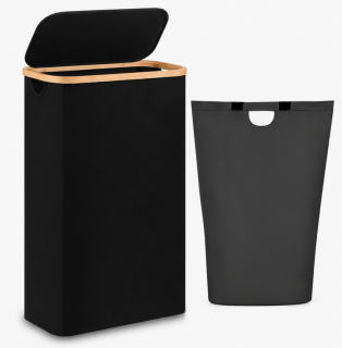 koš na prádlo, objem 60 l, s víkem, oxford/bambus, 66x41x22 cm, černá/přírodní, KP20260010