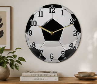 nástěnné hodiny, kulaté, akryl, 20x20 cm, vzor fotbal, HN20260017