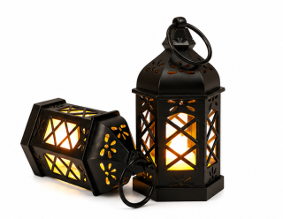lucerna, bateriová, sada 2 ks, LED světlo, styl vintage, plast, 12,5x6,5x6,5 cm, černá, SD20260027