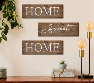 dekorace na zeď, sada 3 ks, dřevo, 7x20 cm, vekovský styl, hnědá, DZ20260007