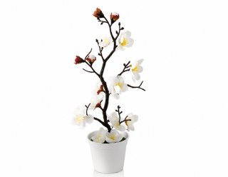 umělá květina, bonsai švestkového květu, plast, výška 28 cm, bílá, UK20260003