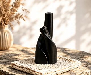 váza, styl Boho, plast, 14x6x6 cm, černá, VD0260008