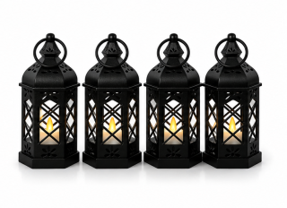 lucerna, bateriová, sada 4 ks, LED světlo, styl vintage, plast, 12,5x6,5x6,5 cm, černá, SD20260028