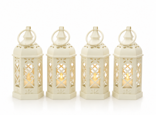 lucerna, bateriová, sada 4 ks, LED světlo, styl vintage, plast, 12,5x6,5x6,5 cm, bílá, SD20260029