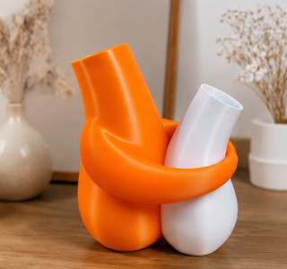 váza, sada 2 ks, styl klasický, plast, 12/15x5/6 cm, oranžová/bílá, VD0260017