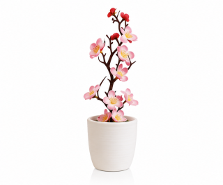 umělá květina, bonsai švestkového květu, plast, výška 28 cm, růžová, UK20260002
